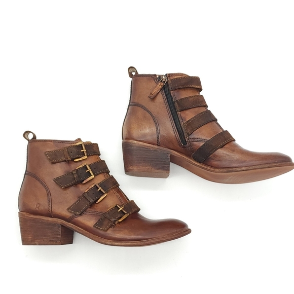 Roan by Bed Stu Zoey Tan Stacked Heel Buckle Ankle Boots Women's Size 9.5 - Picture 11 of 15